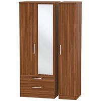 Contrast Noche Walnut Triple Wardrobe - Tall with 2 Drawer and Mirror