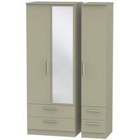 Contrast Mushroom Triple Wardrobe - Tall with Drawer and Mirror