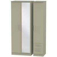 Contrast Mushroom Triple Wardrobe - Tall with Mirror and 2 Drawer