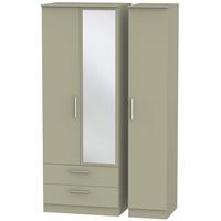 contrast mushroom triple wardrobe tall with 2 drawer and mirror