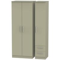 contrast mushroom triple wardrobe tall plain with 2 drawer