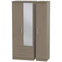 Contrast Toronto Walnut Triple Wardrobe - Tall with 2 Drawer and Mirror