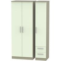 Contrast Vanilla and Mushroom Triple Wardrobe - Tall Plain with 2 Drawer