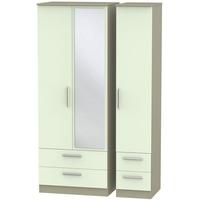 Contrast Vanilla and Mushroom Triple Wardrobe - Tall with Drawer and Mirror