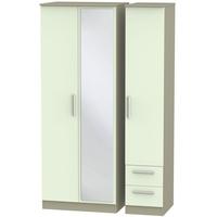 Contrast Vanilla and Mushroom Triple Wardrobe - Tall with Mirror and 2 Drawer