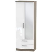 Contrast High Gloss White and Toronto Wardrobe - Tall 2ft 6in with 2 Drawer and Mirror