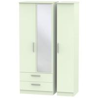 Contrast Vanilla Triple Wardrobe - Tall with 2 Drawer and Mirror