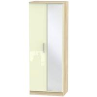 Contrast High Gloss Cream and Bardolino Wardrobe - Tall 2ft 6in with Mirror