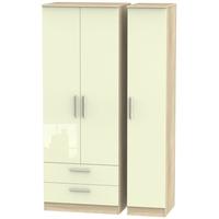 Contrast High Gloss Cream and Bardolino Triple Wardrobe - Tall with 2 Drawer