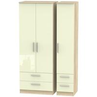 contrast high gloss cream and bardolino triple wardrobe tall with draw ...