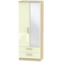 Contrast High Gloss Cream and Bardolino Wardrobe - Tall 2ft 6in with 2 Drawer and Mirror