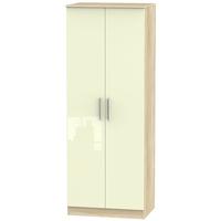 Contrast High Gloss Cream and Bardolino Wardrobe - Tall 2ft 6in with Double Hanging