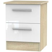 Contrast High Gloss White and Bardolino Bedside Cabinet - 2 Drawer Locker