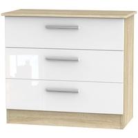 Contrast High Gloss White and Bardolino Chest of Drawer - 3 Drawer