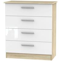 Contrast High Gloss White and Bardolino Chest of Drawer - 4 Drawer