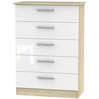 Contrast High Gloss White and Bardolino Chest of Drawer - 5 Drawer