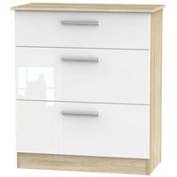 contrast high gloss white and bardolino chest of drawer 3 drawer deep