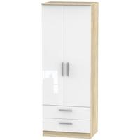 Contrast High Gloss White and Bardolino Wardrobe - Tall 2ft 6in with 2 Drawer