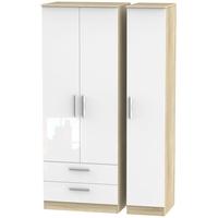 Contrast High Gloss White and Bardolino Triple Wardrobe - Tall with 2 Drawer