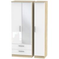 Contrast High Gloss White and Bardolino Triple Wardrobe - Tall with 2 Drawer and Mirror