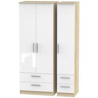 Contrast High Gloss White and Bardolino Triple Wardrobe - Tall with Drawer