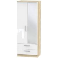 Contrast High Gloss White and Bardolino Wardrobe - Tall 2ft 6in with 2 Drawer and Mirror