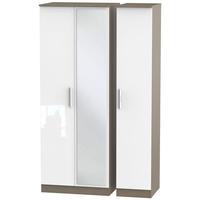 Contrast High Gloss White and Toronto Triple Wardrobe - Tall with Mirror