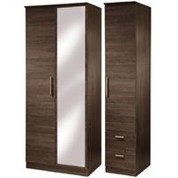 Contrast High Gloss Triple Wardrobe - Tall with Mirror and 2 Drawer