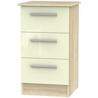 Contrast High Gloss Cream and Bardolino Bedside Cabinet - 3 Drawer Locker