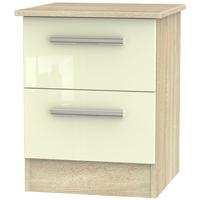 Contrast High Gloss Cream and Bardolino Bedside Cabinet - 2 Drawer Locker