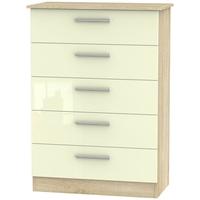 contrast high gloss cream and bardolino chest of drawer 5 drawer