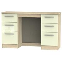 Contrast High Gloss Cream and Bardolino Dressing Table - Knee Hole Double Pedestal
