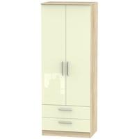 Contrast High Gloss Cream and Bardolino Wardrobe - Tall 2ft 6in with 2 Drawer