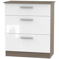 Contrast High Gloss White and Toronto Chest of Drawer - 3 Drawer Deep