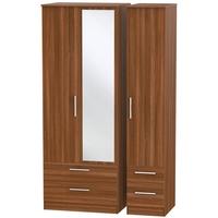 Contrast Noche Walnut Triple Wardrobe - Tall with Drawer and Mirror