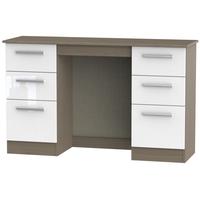 Contrast High Gloss White and Toronto Dressing Table - Knee Hole Double Pedestal