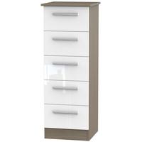 Contrast High Gloss White and Toronto Chest of Drawer - 5 Drawer Locker