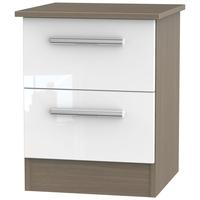 Contrast High Gloss White and Toronto Bedside Cabinet - 2 Drawer Locker