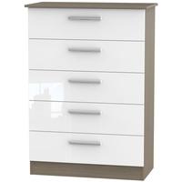 Contrast High Gloss White and Toronto Chest of Drawer - 5 Drawer