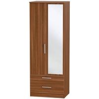 Contrast Noche Walnut Wardrobe - Tall 2ft 6in with 2 Drawer and Mirror