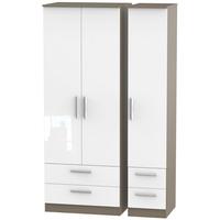 contrast high gloss white and toronto triple wardrobe tall with drawer