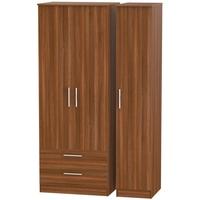 Contrast Noche Walnut Triple Wardrobe - Tall with 2 Drawer