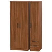 contrast noche walnut triple wardrobe tall plain with 2 drawer