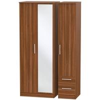 contrast noche walnut triple wardrobe tall with mirror and 2 drawer