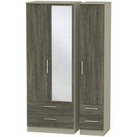 contrast panga and mushroom triple wardrobe tall with drawer and mirro ...