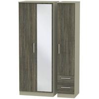 Contrast Panga and Mushroom Triple Wardrobe - Tall with Mirror and 2 Drawer