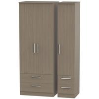 Contrast Toronto Walnut Triple Wardrobe - Tall with Drawer