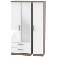 contrast high gloss white and toronto triple wardrobe tall with 2 draw ...