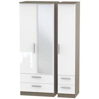 contrast high gloss white and toronto triple wardrobe tall with drawer ...