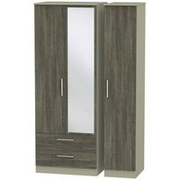 Contrast Panga and Mushroom Triple Wardrobe - Tall with 2 Drawer and Mirror